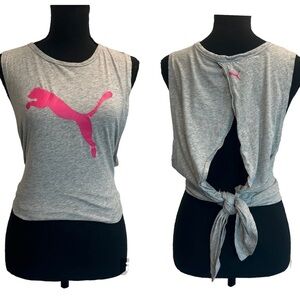 Puma gray pink back tie sports tank top Sz M